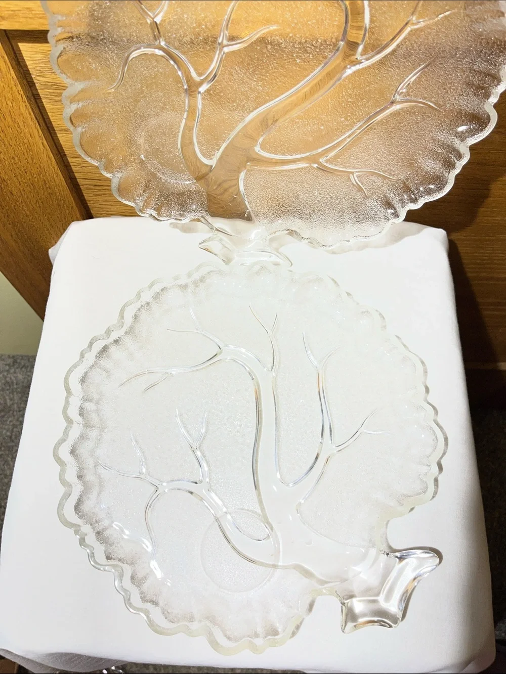 Pair of Clear Glass Tree-Shaped Serving Platter - Elegant Clear Serveware